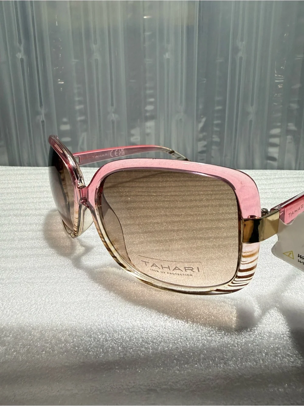 NWT Tahari TH124 PKF Women's Oversized Rectangular Sunglasses Pink Fade